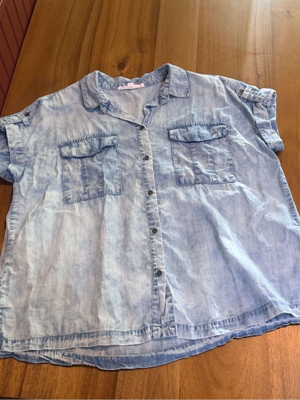 Jane + Delancey Lyocell Denim Shirt Womens Blue Short Sleeve Button Down S